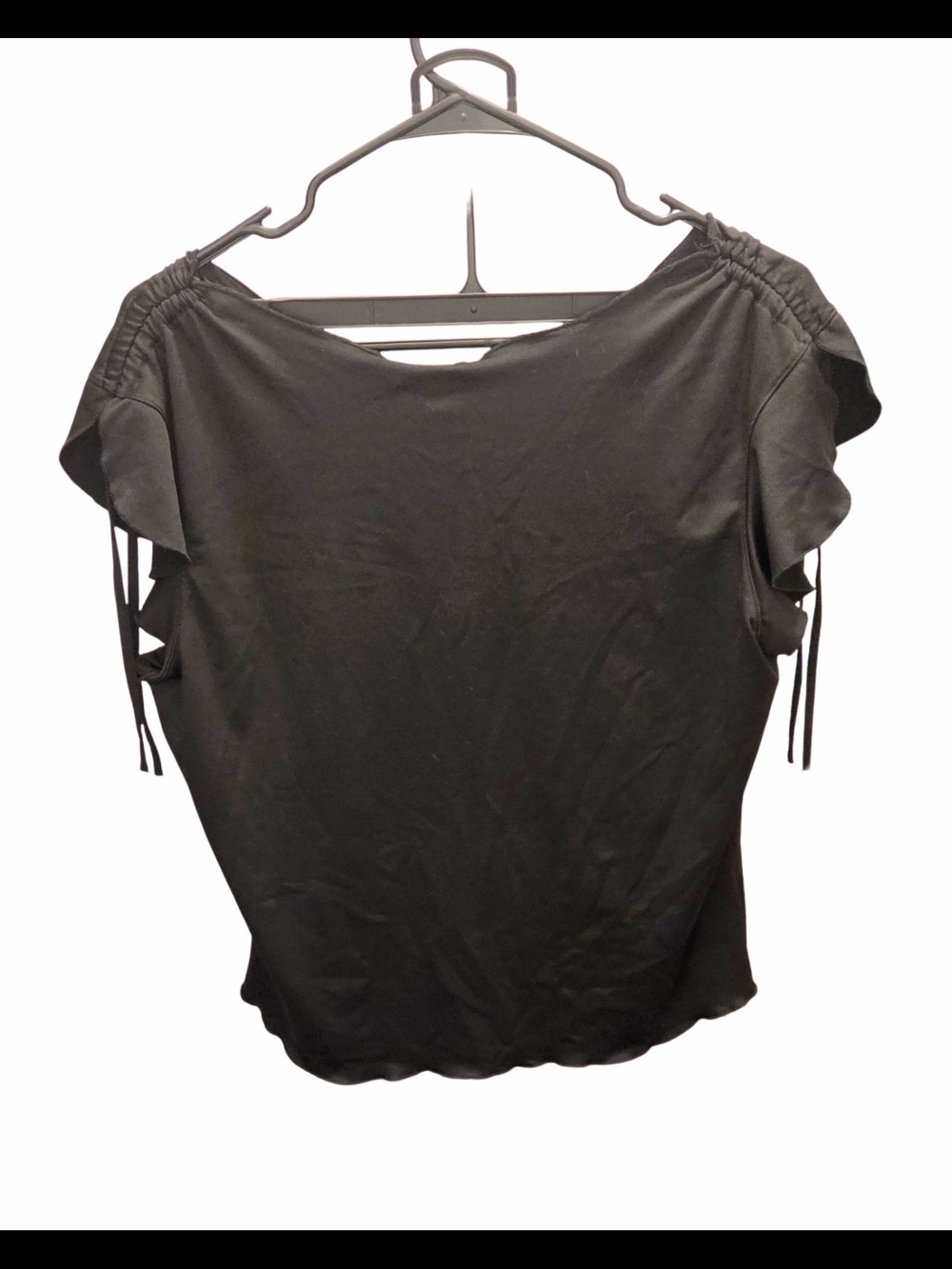 Women's Black Short-Sleeve Tie Detail Top